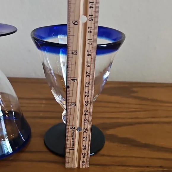 2 Cobalt Blue and Clear Glass Goblets - Picture 5 of 5